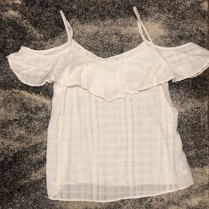 Old Navy White Linen Cold Shoulder Ruffle Tank Top
